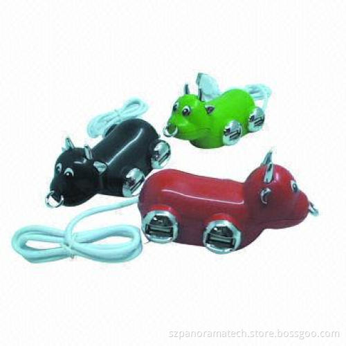 USB 2.0 Cartoon Design Hubs, 4 Ports, Animal Design, Different Colors are Available, Full-speed